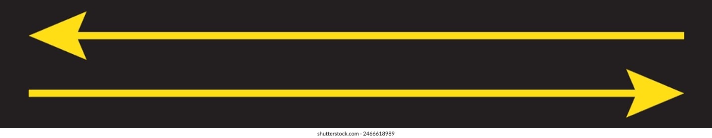: Horizontal long straight arrow signs. Black pointer, direction, position symbol and double arrow icon isolated on white background