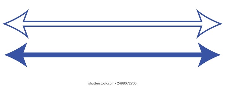 Horizontal long straight arrow signs. Black pointer, direction, position symbol design and double arrow icon isolated on white background EPS10