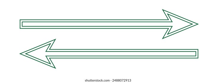 Horizontale lange gerade Pfeilzeichen. Schwarzer Zeiger, Richtung, Positionssymbol Design und Doppelpfeil-Symbol isoliert auf weißem Hintergrund EPS10