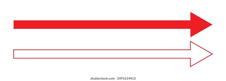Horizontal long straight arrow signs. Black pointer, direction, position symbol and double arrow icon isolated on white background. Vector Illustration