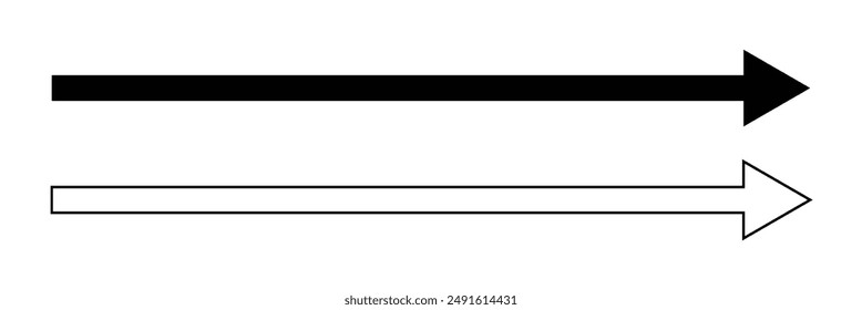 Horizontal long straight arrow signs. Black pointer, direction, position symbol and double arrow icon isolated on white background. Vector Illustration