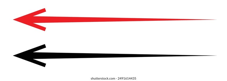 Horizontal long straight arrow signs. Black pointer, direction, position symbol and double arrow icon isolated on white background. Vector Illustration