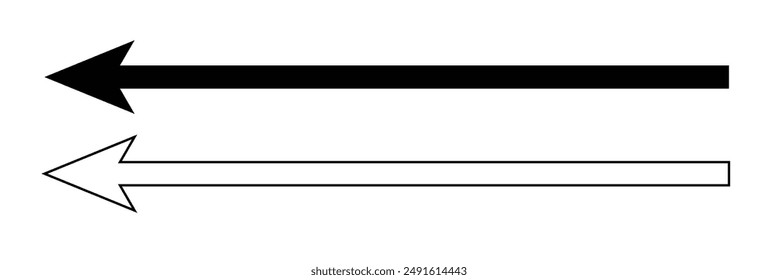 Horizontal long straight arrow signs. Black pointer, direction, position symbol and double arrow icon isolated on white background. Vector Illustration