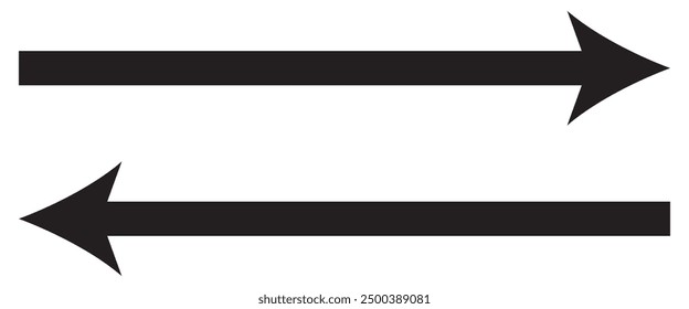 Horizontal long straight arrow signs. Black pointer, direction, position symbol and double arrow icon isolated on white background.
