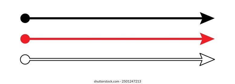 Horizontal long straight arrow signs. Black pointer, direction, position symbol and double arrow icon isolated on white background. Vector Illustration in eps 10.