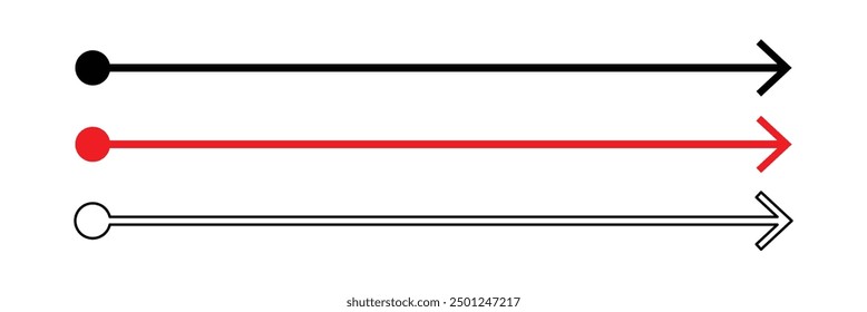 Horizontal long straight arrow signs. Black pointer, direction, position symbol and double arrow icon isolated on white background. Vector Illustration in eps 10.