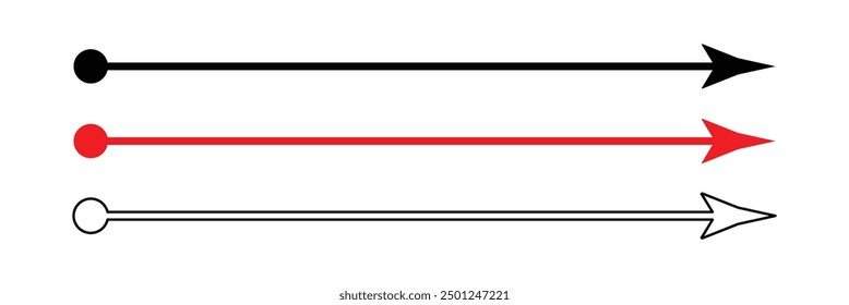 Horizontal long straight arrow signs. Black pointer, direction, position symbol and double arrow icon isolated on white background. Vector Illustration in eps 10.