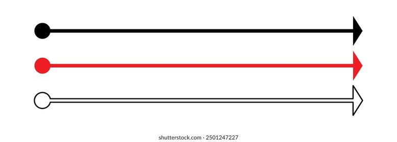 Horizontal long straight arrow signs. Black pointer, direction, position symbol and double arrow icon isolated on white background. Vector Illustration in eps 10.