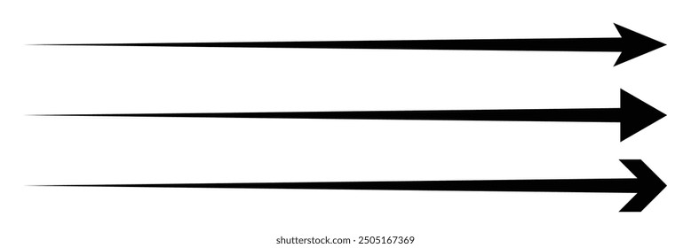 Horizontal long straight arrow signs. pointer, direction, position symbol and double arrow icon isolated on white background. Vector Illustration.