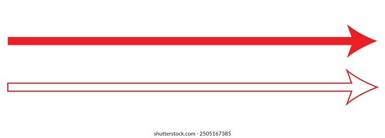 Horizontal long straight arrow signs. pointer, direction, position symbol and double arrow icon isolated on white background. Vector Illustration.