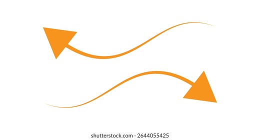 Horizontal long straight arrow signs. Orange pointer, direction, position symbol and double arrow icon isolated on white background. Vector Illustration.