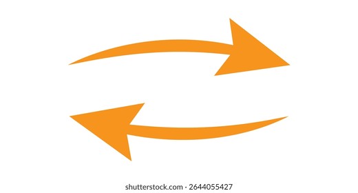 Horizontal long straight arrow signs. Orange pointer, direction, position symbol and double arrow icon isolated on white background. Vector Illustration.