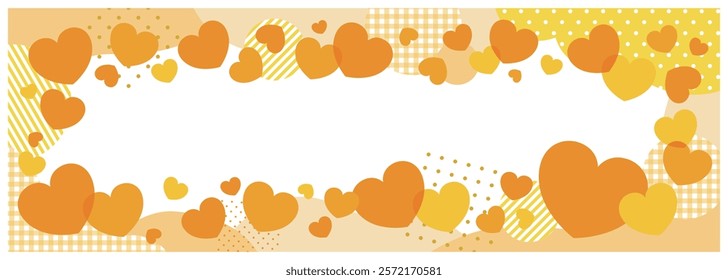 Horizontal long transparent banner frame with cute yellow hearts and patterns