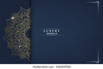 Horizontal mandala banner. Decorative flowerGold mandala background with place for text. abstract graphics. Arabic Islamic east style. Vector color illustration.