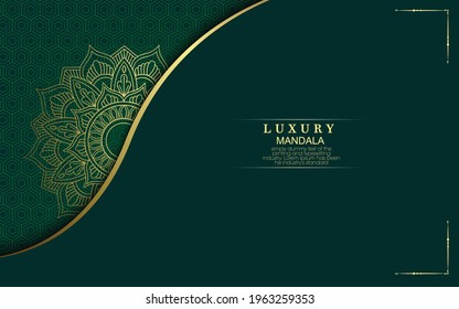 Horizontal mandala banner. Decorative flowerGold mandala background with place for text. abstract graphics. Arabic Islamic east style. Vector color illustration.