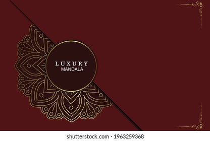 Horizontal mandala banner. Decorative flowerGold mandala background with place for text. abstract graphics. Arabic Islamic east style. Vector color illustration.