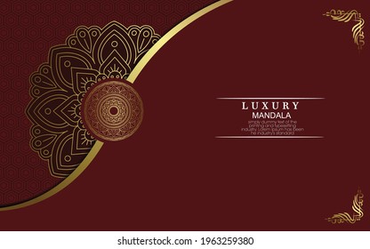 Horizontal mandala banner. Decorative flowerGold mandala background with place for text. abstract graphics. Arabic Islamic east style. Vector color illustration.