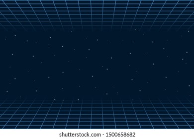 Horizontal matrix grid in space. Futuristic background