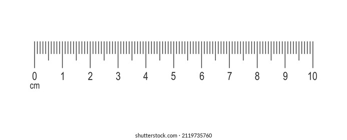 Horizontal measuring chart with 10 centimeters markup. Scale of ruler with numbers. Distance, height or length measurement math or sewing tool. Vector graphic illustration