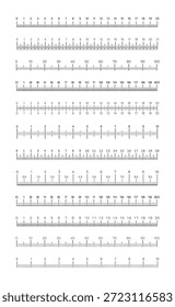 Regla de escala de medición Horizontal. Equipos de medición con una escala de divisiones aplicada. Medición de Plantillas de instrumentos.