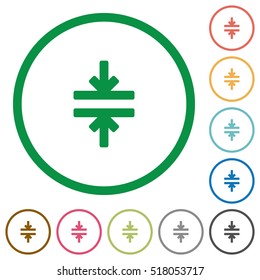 Horizontal merge flat color icons in round outlines