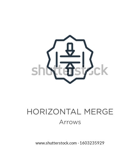 Horizontal merge icon. Thin linear horizontal merge outline icon isolated on white background from arrows collection. Line vector sign, symbol for web and mobile