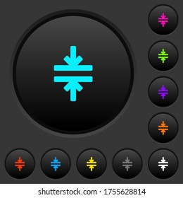 Herramienta de combinación horizontal botones de inserción oscuros con iconos de color vívido en fondo gris oscuro