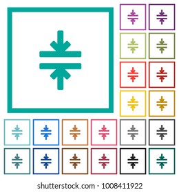 Horizontal merge tool flat color icons with quadrant frames on white background