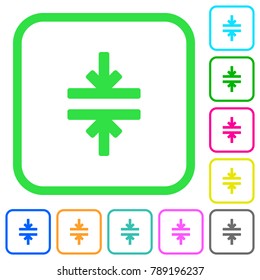 Horizontal merge tool vivid colored flat icons in curved borders on white background