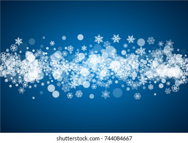 Horizontal Merry Christmas frame with white frosty snowflakes for banners, gift cards, party invitations and special business offers.