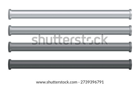 Horizontal Metal Poles Set with Different Diameters Steel Pipes and Cylindrical Columns Isolated Vector Illustration