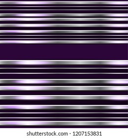 Horizontal metal stripes on a dark background. Polished texture, chrome, silver, steel, aluminum. Design concept. Vector illustration