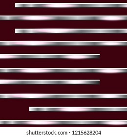 Horizontal metal stripes on a dark background. Polished texture, chrome, silver, steel, aluminum. Design concept. Vector illustration