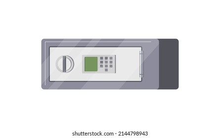 Horizontaler Tresor mit digitalen Schloss-Display-Buttons isometrische Icon Vektorgrafik. Sparkassenschutzstahl sichert Geld- und Schatzspeicher mit geschlossener Tür. Passwortkombination