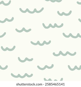 Horizontal minimal wave scribbles forming a sea water pattern in color palette of mint green on off white background. Simple hand drawn seamless vector pattern. Great for home decor, fabric, wallpaper