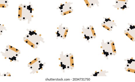 Horizontal minimalist geometric web banner. Background for business, book cover, booklet, advertisement, slideshow. Animal illustration isolated on white. Cute cartoon cow head made from squares.