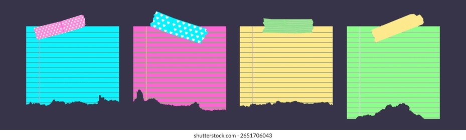 Horizontal minimalist ripped paper with square grid. Lined torn notebook sheet template.