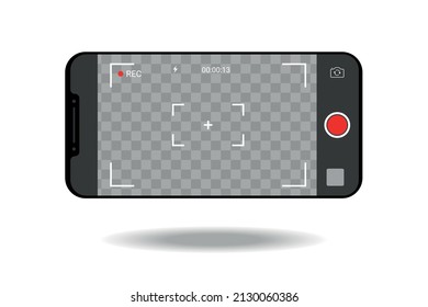 horizontal Mobile phone with record frame camera. viewfinder template. 4k phone resolution video rec. Vector illustration