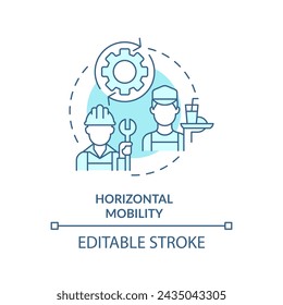 Horizontal mobility soft blue concept icon. Changing occupation. Same social level. Working class. Career change. Round shape line illustration. Abstract idea. Graphic design. Easy to use