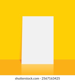 Horizontal mock up blank poster on yellow background. 3d rendering. vector picture frame. mock up frame photo. blank frame. photo frame