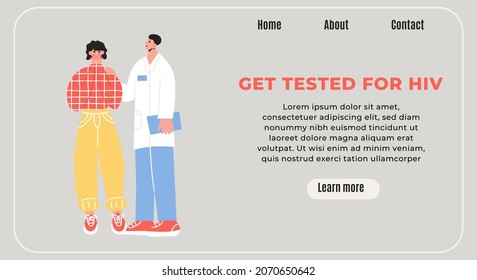 Horizontal Modern Banner For World AIDS Day. Doctor Gives The Bad News To The Patient And Tries To Support Him. HIV AIDS Vector Flat Concept In Trendy Colors.