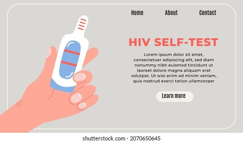 Horizontal Modern Banner For World AIDS Day. Hand Hold HIV Self Test. Flat Vector Isolated Illustration In Trendy Colors.