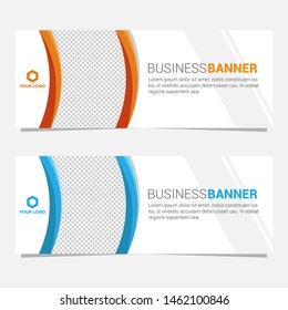 Horizontal modern white banner with space shapes for a photo. Design template for a web site with text. Can be use for social media, header, presentation template.