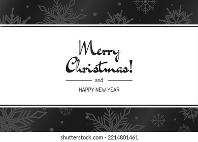 Horizontal monochrome greeting card Merry Christmas and Happy New Year