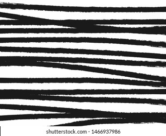 Horizontal monochrome grunge background with curved stripes drawn by a rough brush. Sketch, paint, watercolor. Simple vector illustration.