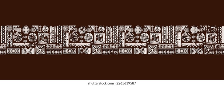 Horizontal motifs doodle seamless pattern, Ethnic drawing brown colors rug style. vector illustration. Hand drawing grunge rustic print design.	