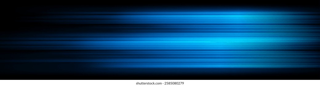 Horizontal motion blur with warm blue hues on a dark background. The glowing streaks sense of speed, energy, and futuristic motion