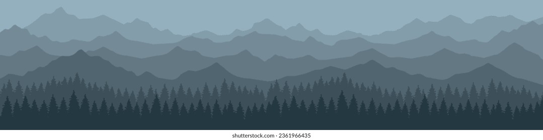 Paisaje montañoso horizontal en tonos grises. Ilustración panorámica del vector