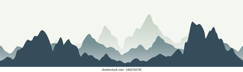 Horizontal mountain landscape. Seamless mountains background. Outdoor and hiking concept. Vector illustration.