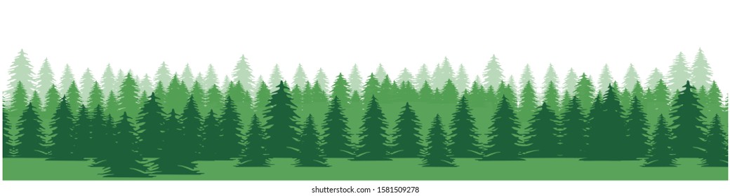 Horizontal mountain landscape with trees.  Outdoor and hiking concept. Vector illustration.
